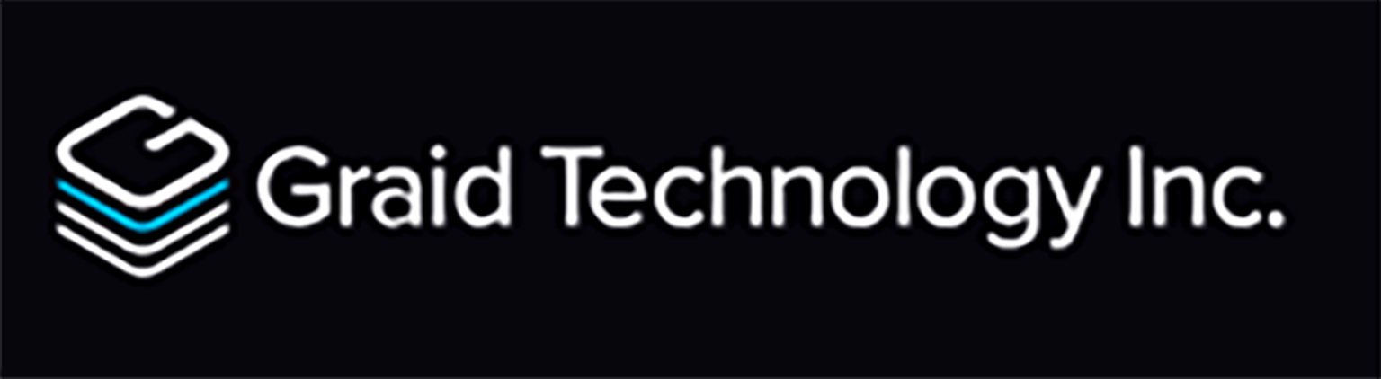 Logo for Graid Technology Inc.: a white, stacked-cube icon with blue accent lines on a dark background.